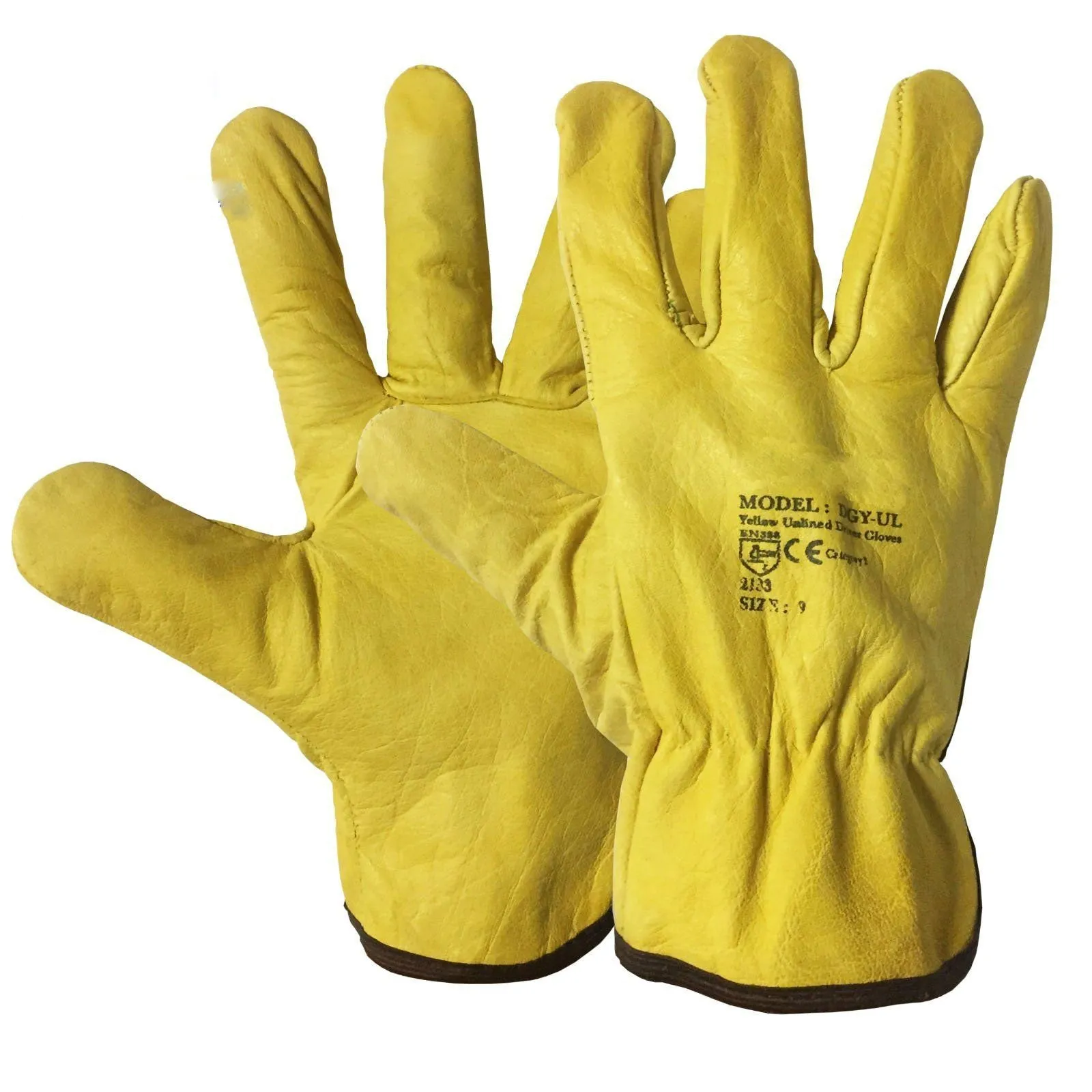 100 Pairs Unlined Yellow Leather Cotton Driver Work Glove