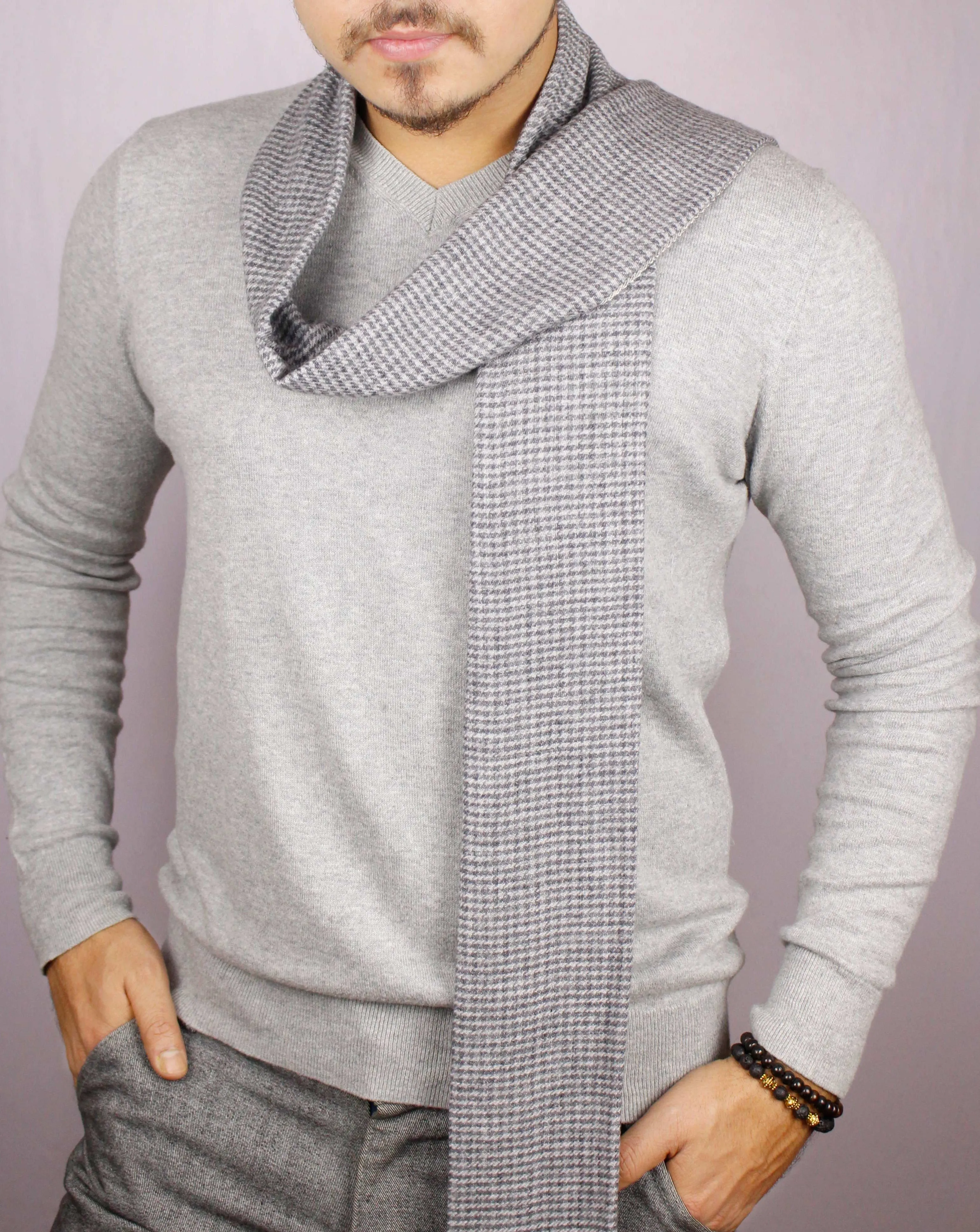 100% Premium Cashmere Gray Hounds-tooth Scarf/Muffler