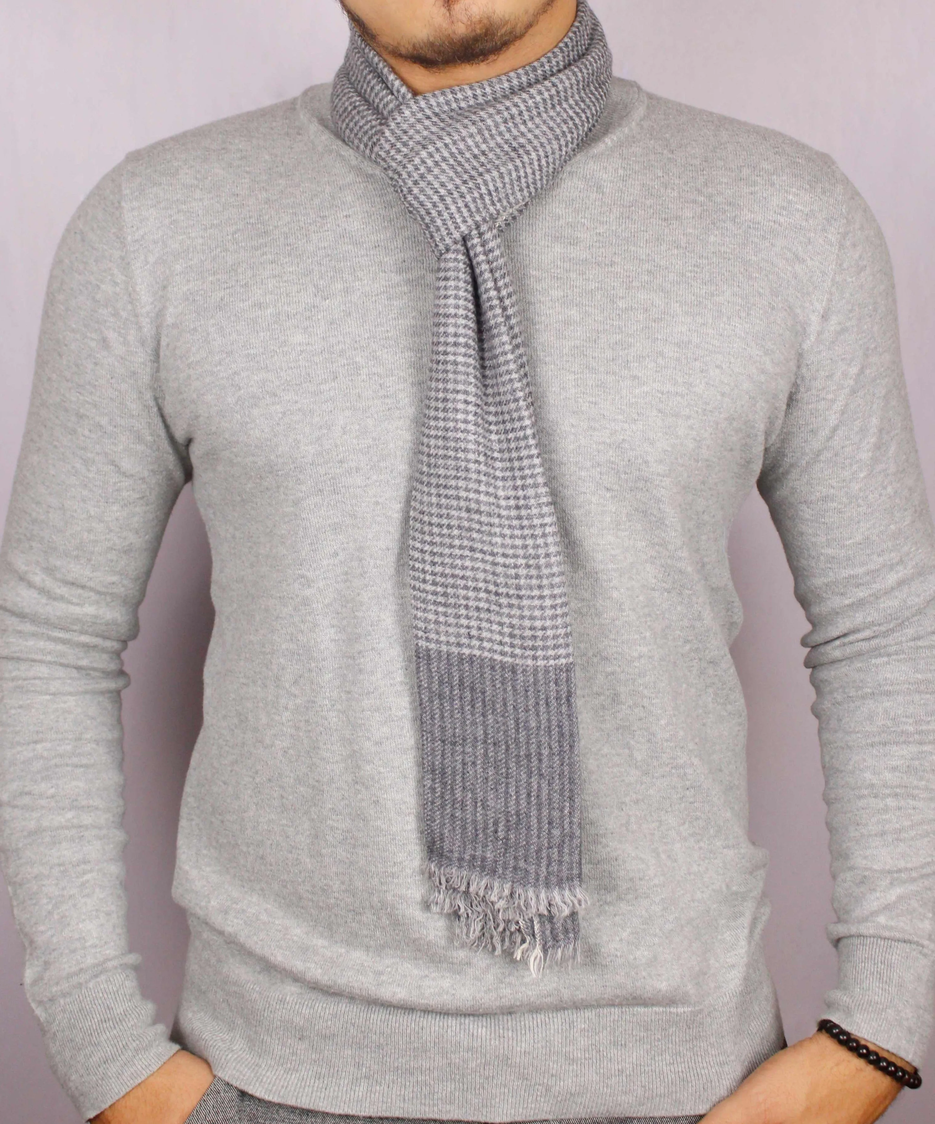 100% Premium Cashmere Gray Hounds-tooth Scarf/Muffler