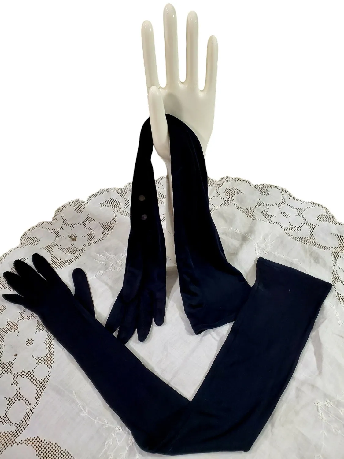 50s/60s Extra Long Matte Black Opera Gloves - 7