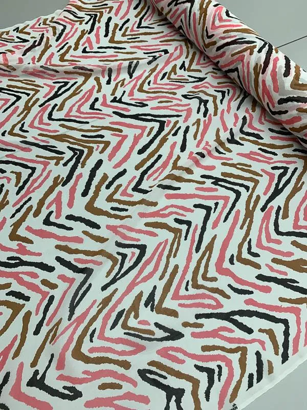 Abstract Zebra Printed Silk Chiffon - Pink / Brown / White