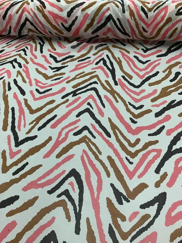 Abstract Zebra Printed Silk Chiffon - Pink / Brown / White