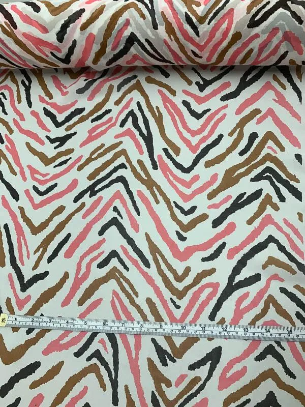 Abstract Zebra Printed Silk Chiffon - Pink / Brown / White