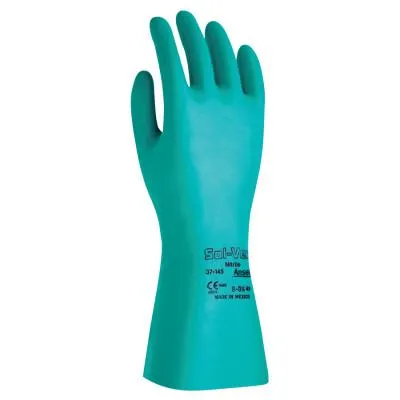 Ansell AlphaTec® Solvex® Nitrile Gloves, Gauntlet Cuff, Unlined, Size 8, Green, 15 mil, 37-155-8