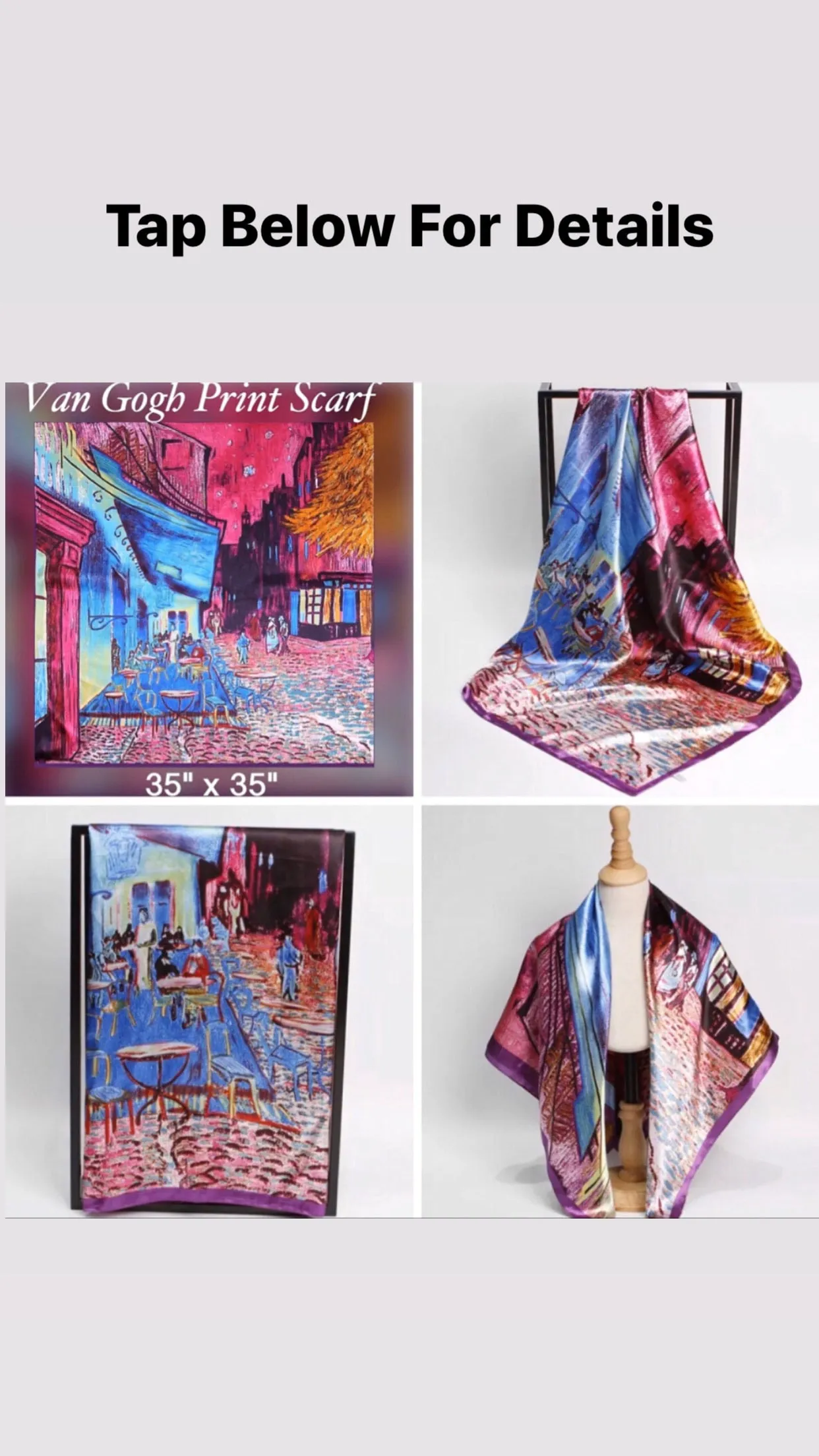 Beautiful Brand New Van Gogh Print Satin Scarves, 35” x 35”