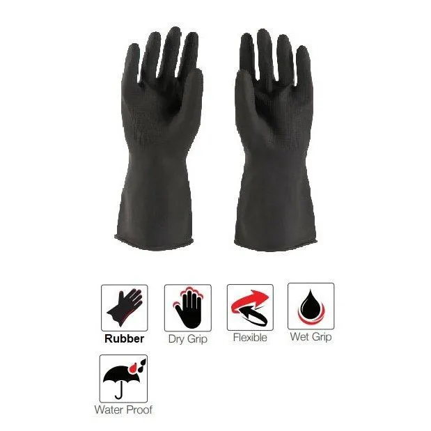 Chemical resistant flock lined black rubber AKL gloves