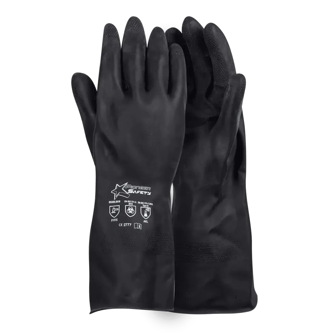 Chemical resistant flock lined black rubber AKL gloves