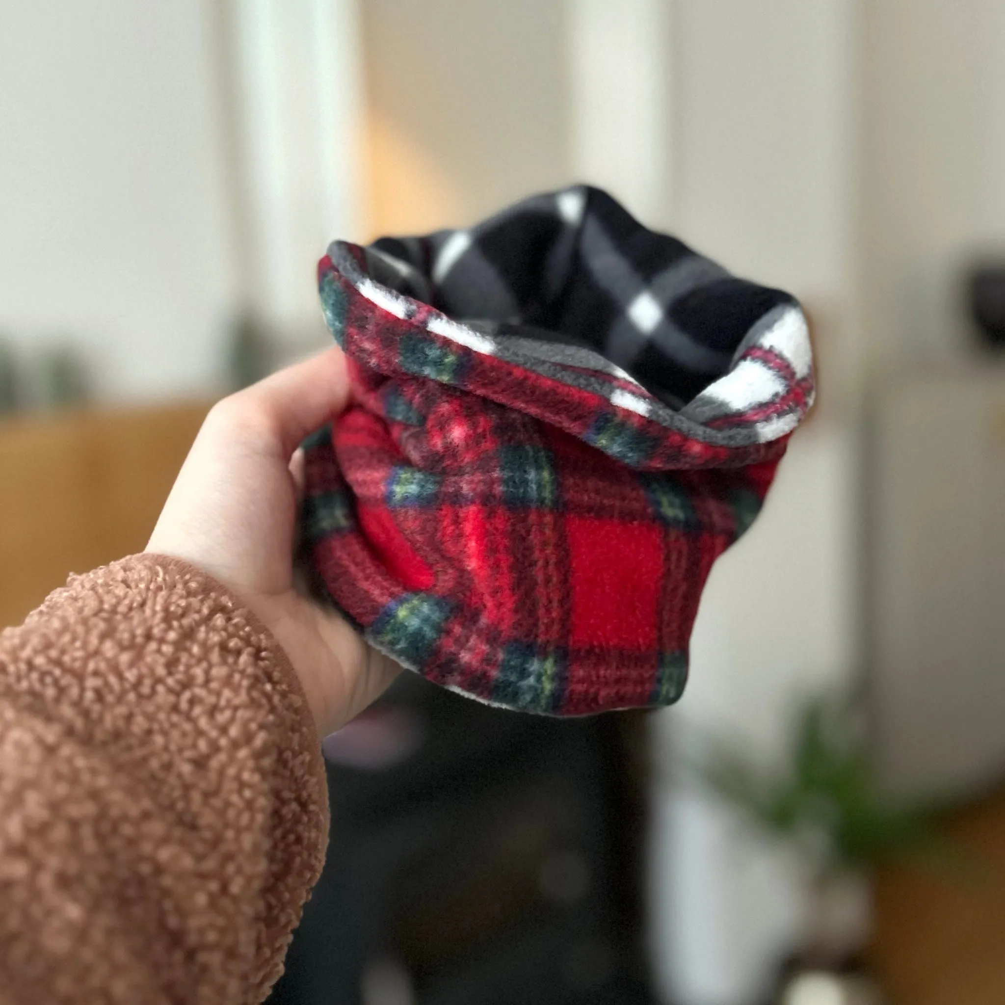 Classic Red & Black Tartan Reversible Fleece Pet Snood