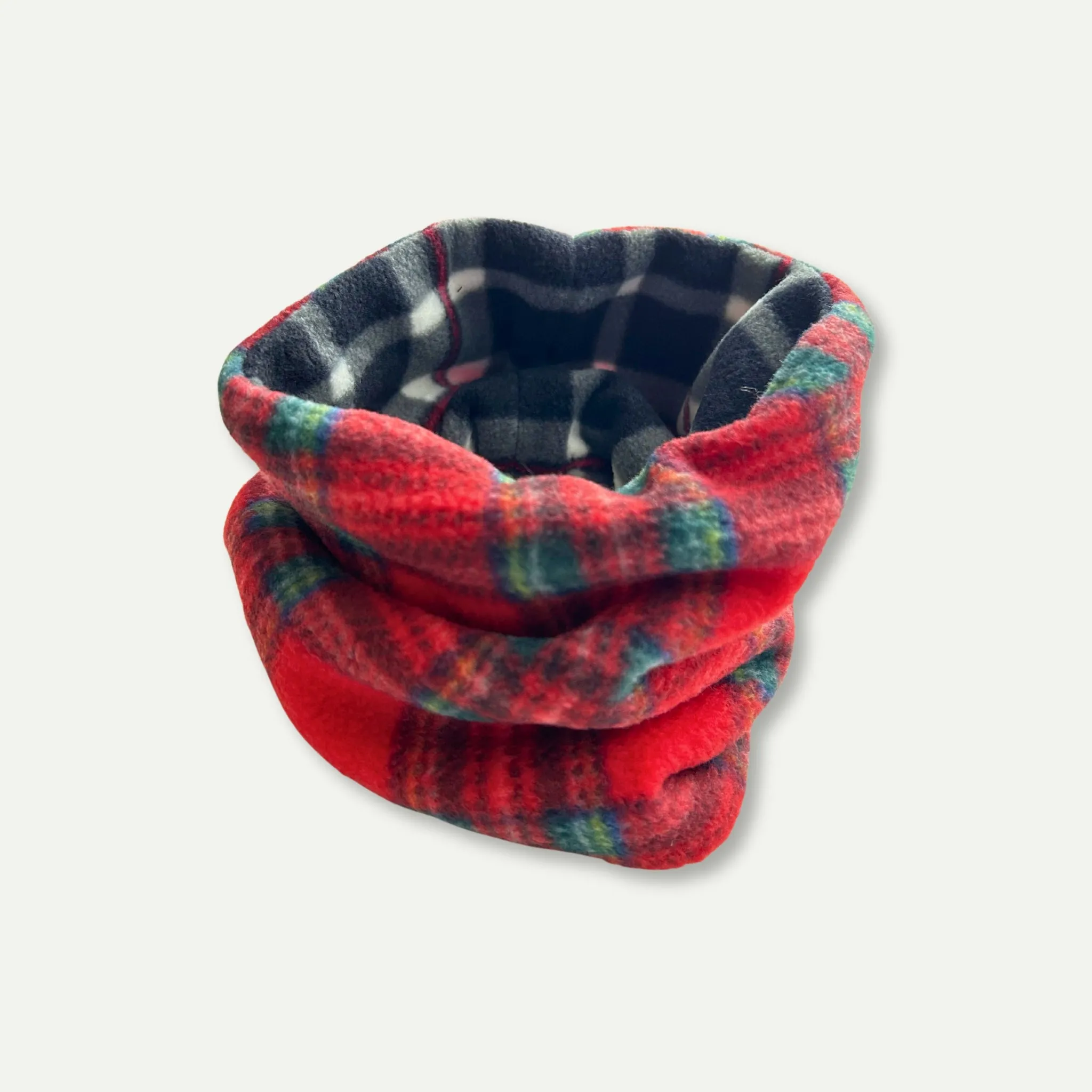 Classic Red & Black Tartan Reversible Fleece Pet Snood