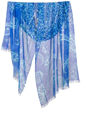 Cobalt Paisely  Silk Cashmere Scarf