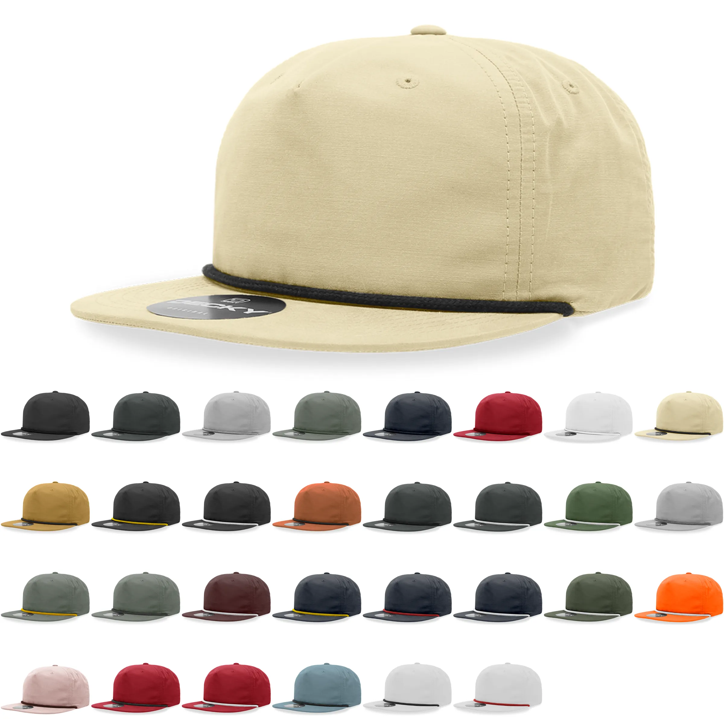 Decky 6032 - Classic Rope Cap, 5 Panel Flat Bill Hat, Snapback