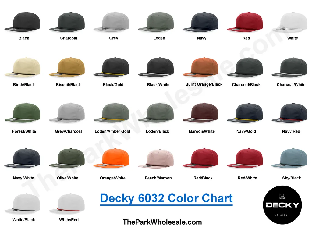 Decky 6032 - Classic Rope Cap, 5 Panel Flat Bill Hat, Snapback