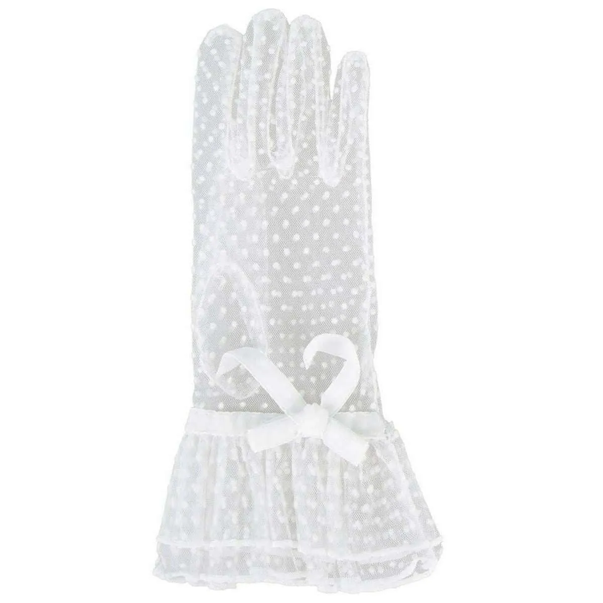 Dents Caroline Double Cuff and Bow Spotty Tulle Gloves - Ivory