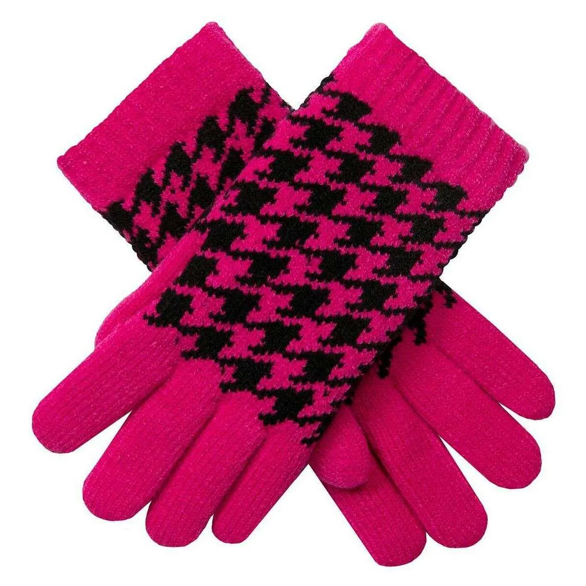 Dents Dogtooth Jacquard Knitted Gloves - Fuchsia Pink/Black