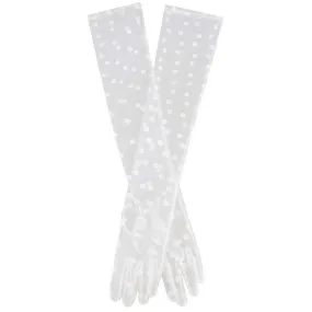 Dents Lila Long Opera Spotty Tulle Gloves - Ivory