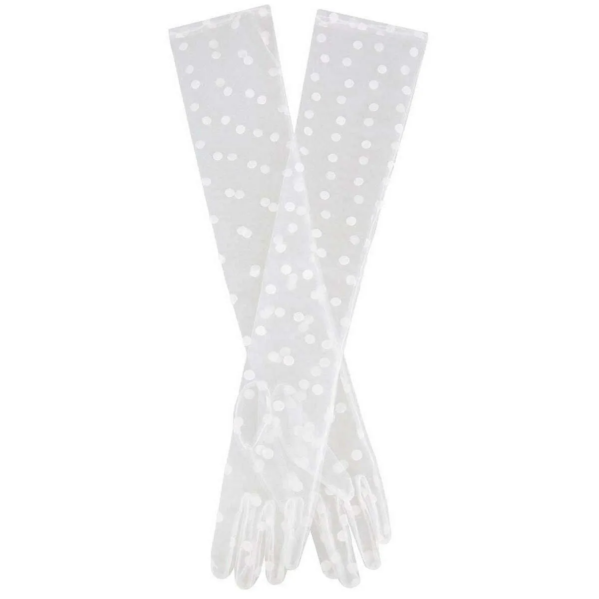 Dents Lila Long Opera Spotty Tulle Gloves - Ivory