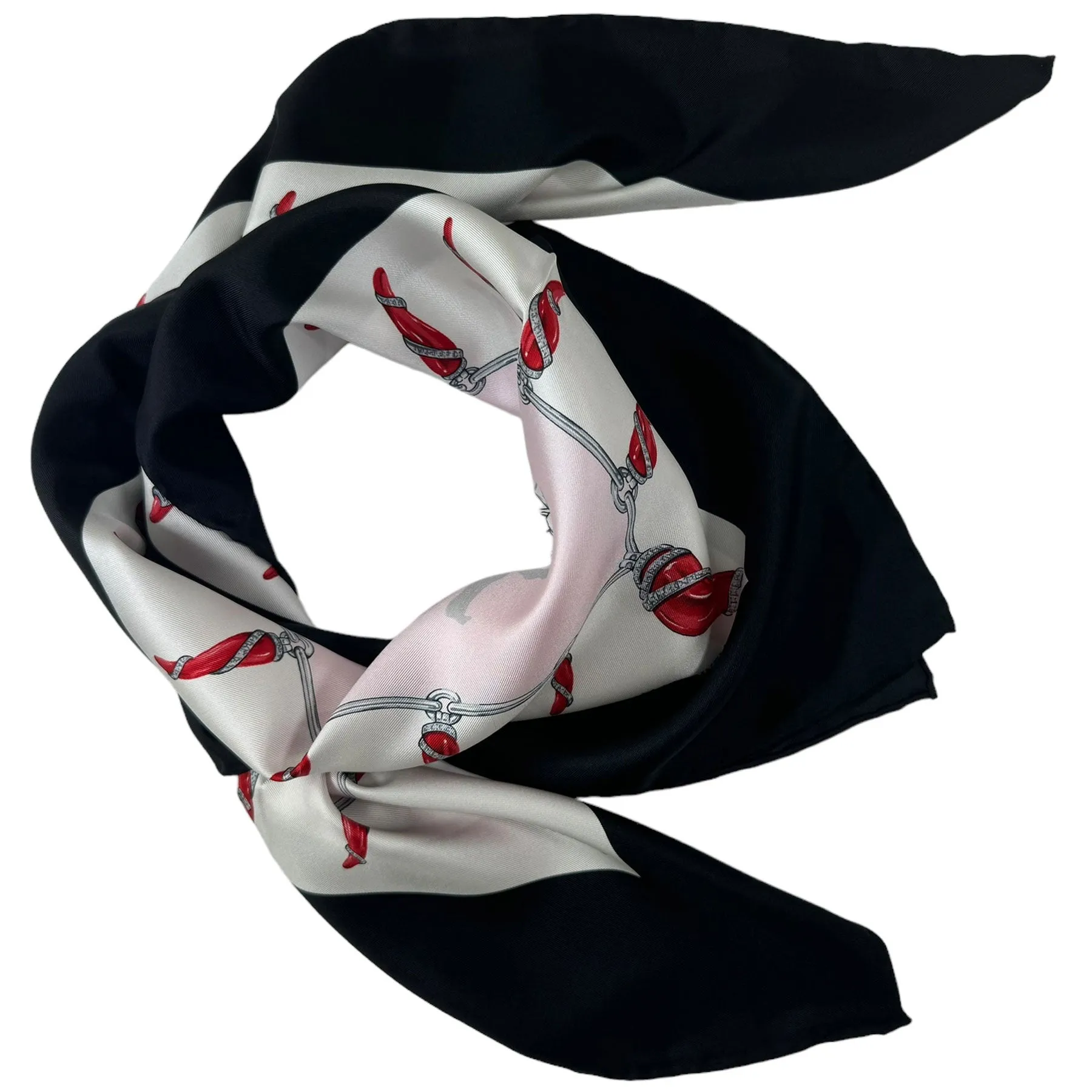 E. Marinella Scarf Black Pink Red Lucky Horn & Pulcinella Mask - Twill Silk Foulard