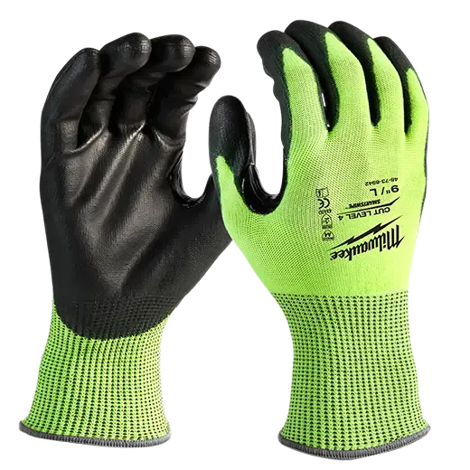 General Purpose Gloves - Milwaukee® High-Visibility Cut Level 4 Polyurethane Dipped Gloves, 12 Pack, 48-73-894B