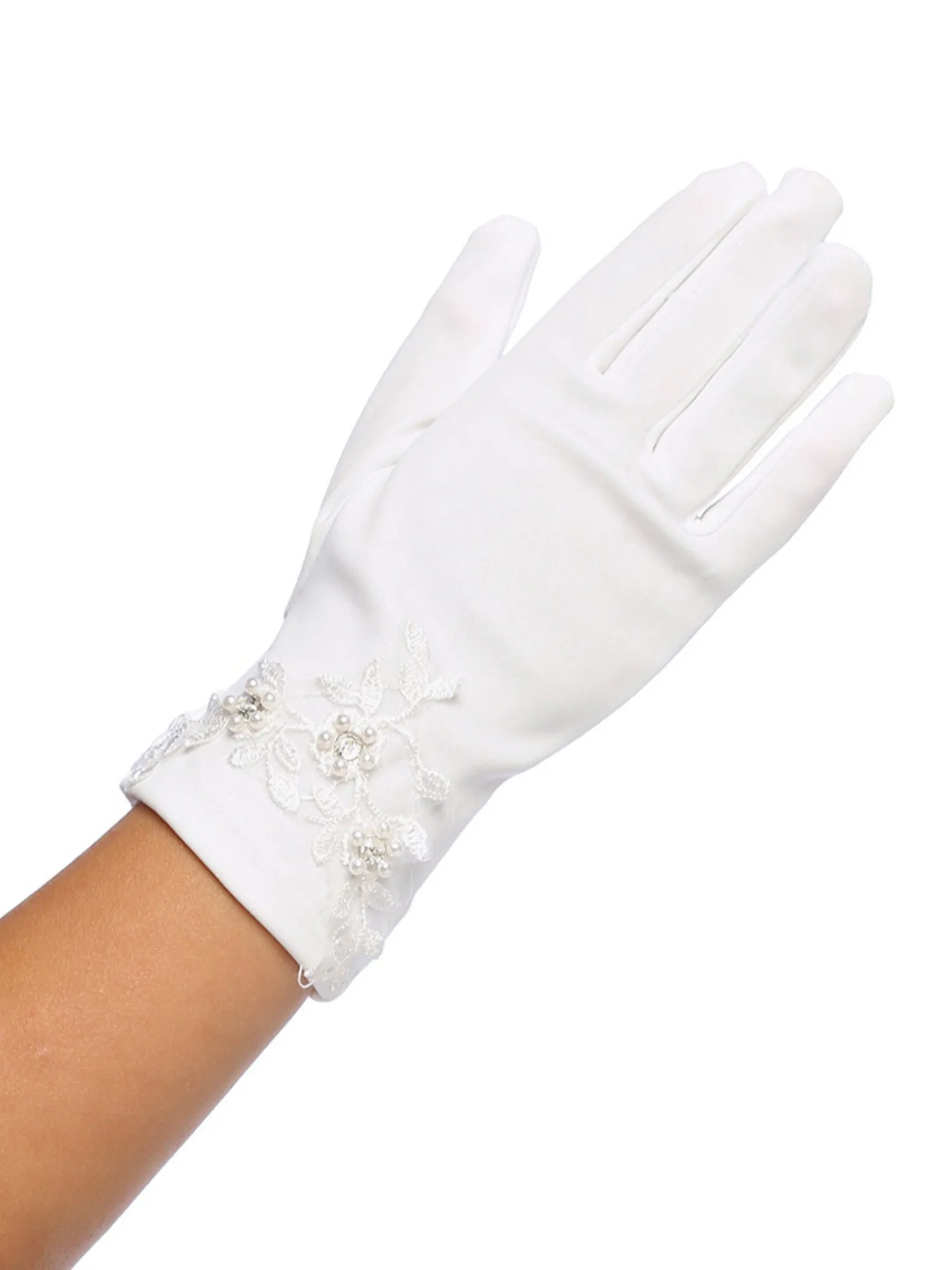 Girls White Lace Accent Matte Special Occasion Gloves