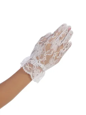 Girls White Wrist Length Floral Lace Special Occasion Flower Girl Gloves 0-14