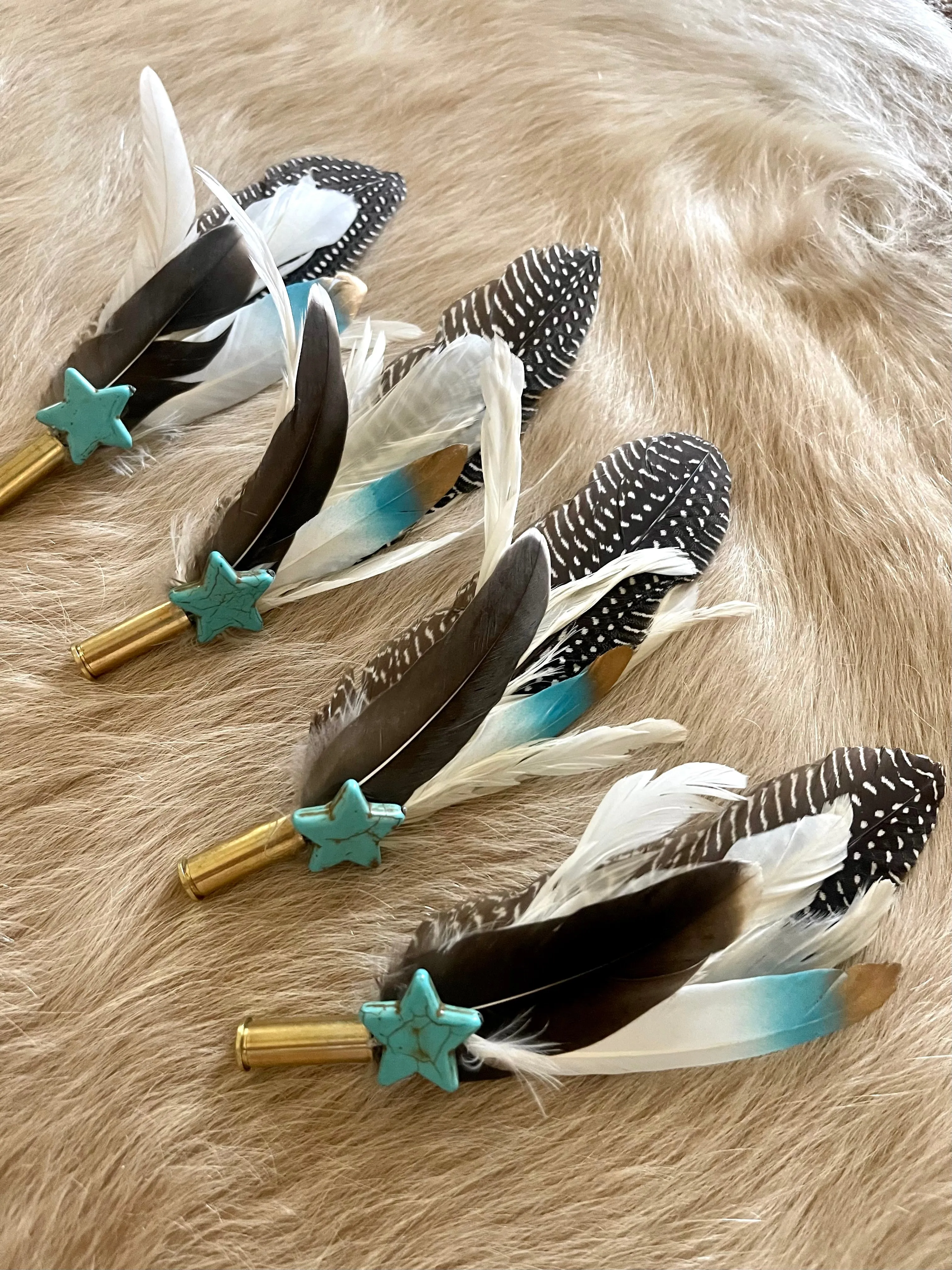 Hat Feather Clip - Guinea Feather w/ Turquoise Star