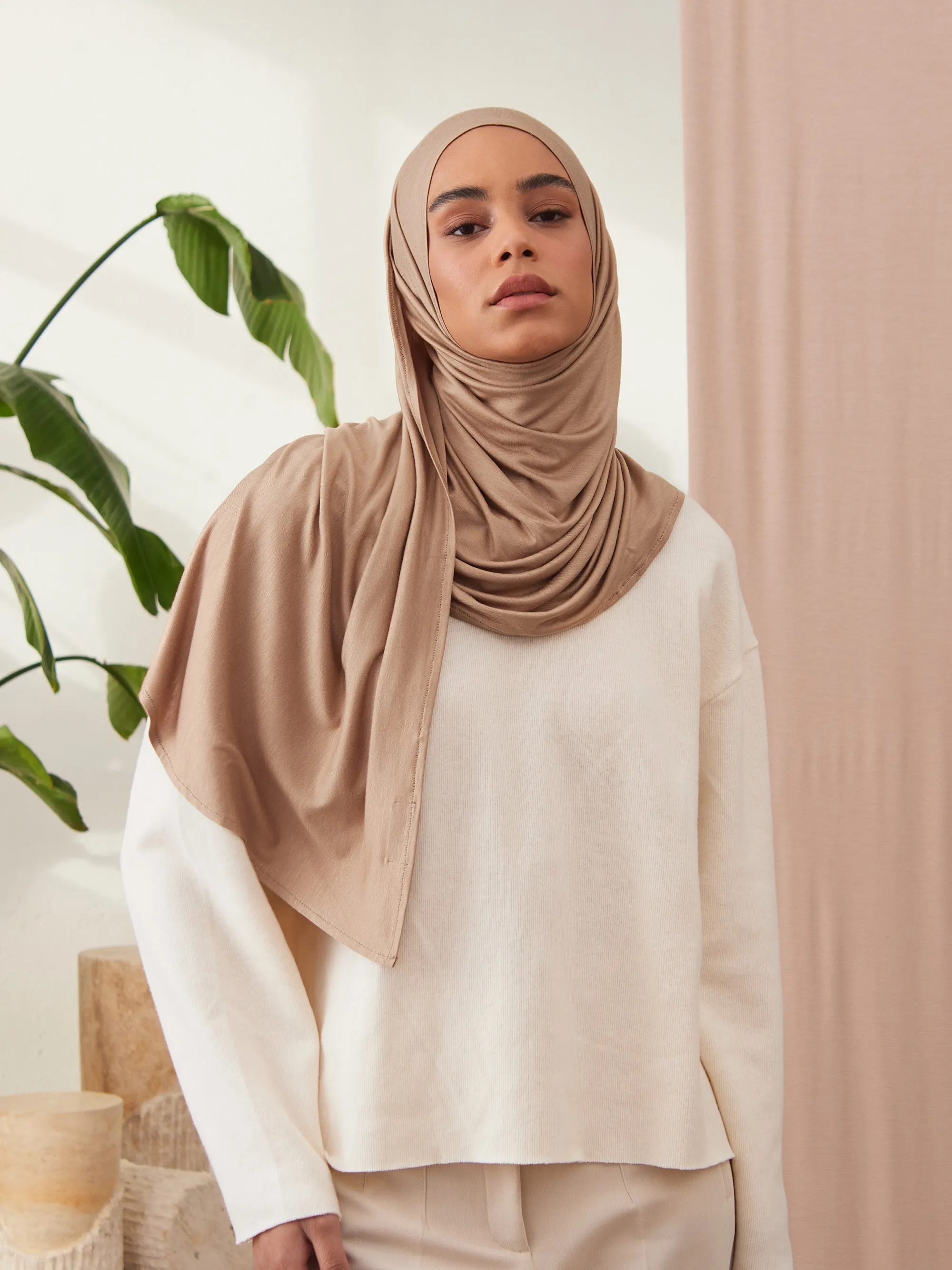 Instant Premium Jersey Hijab Tan