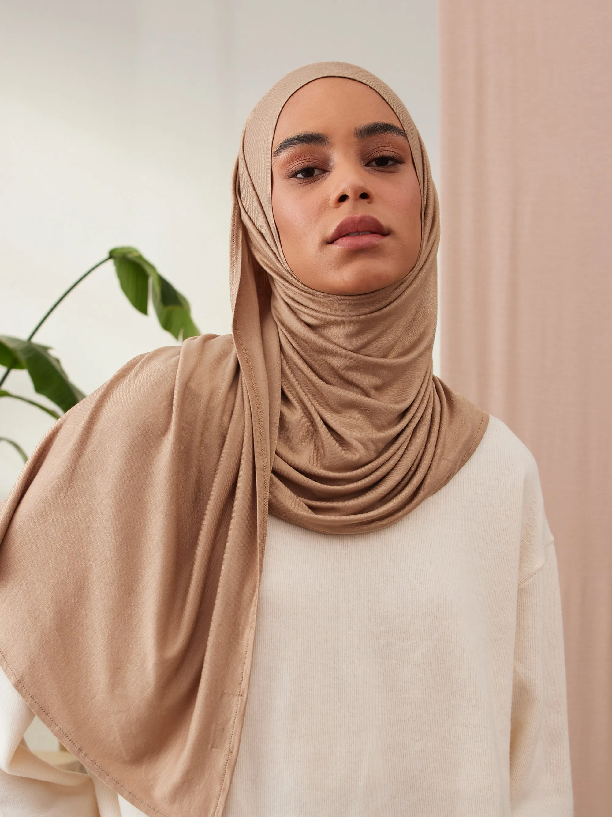 Instant Premium Jersey Hijab Tan