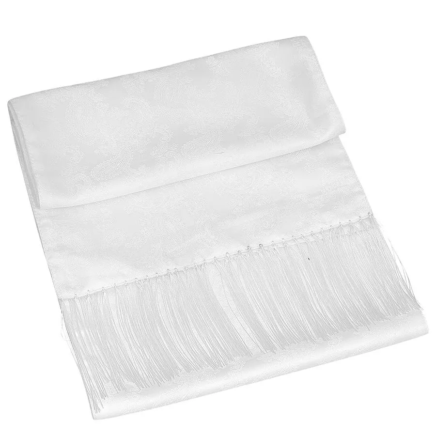 Mens Arosa White Silk Fringe Scarf #3