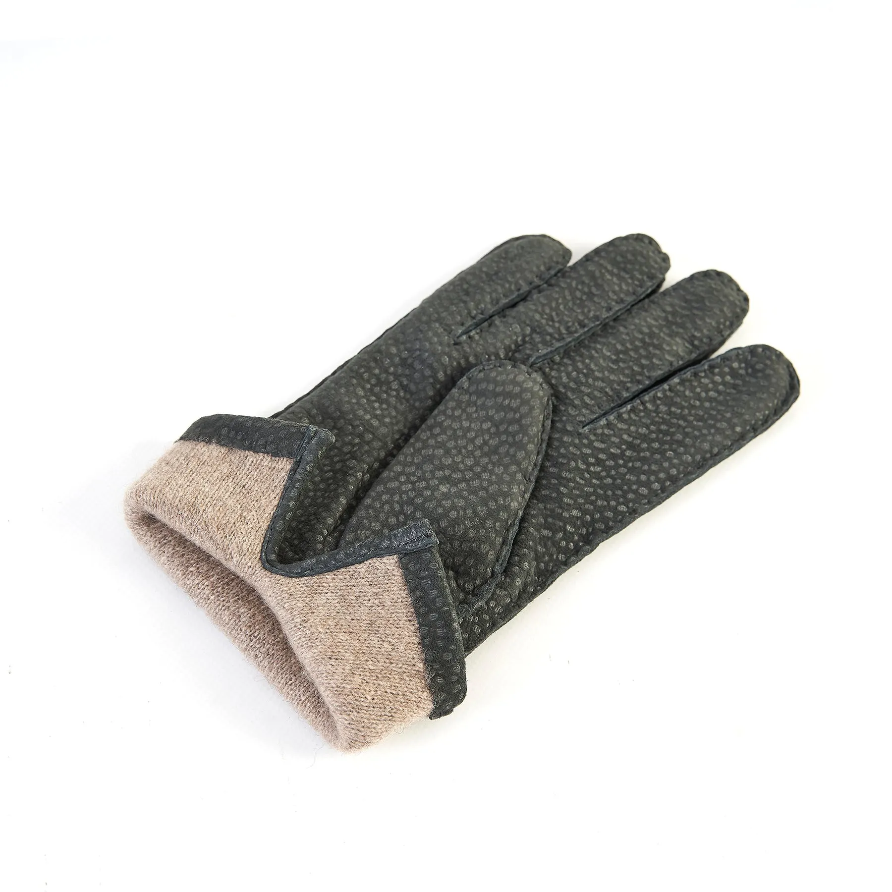 Men's hand-stitched grey carpincho gloves cashmere lined