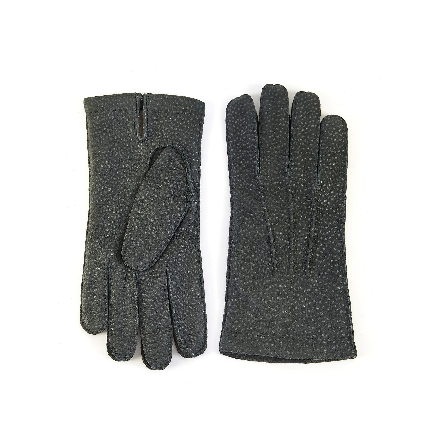 Men's hand-stitched grey carpincho gloves cashmere lined