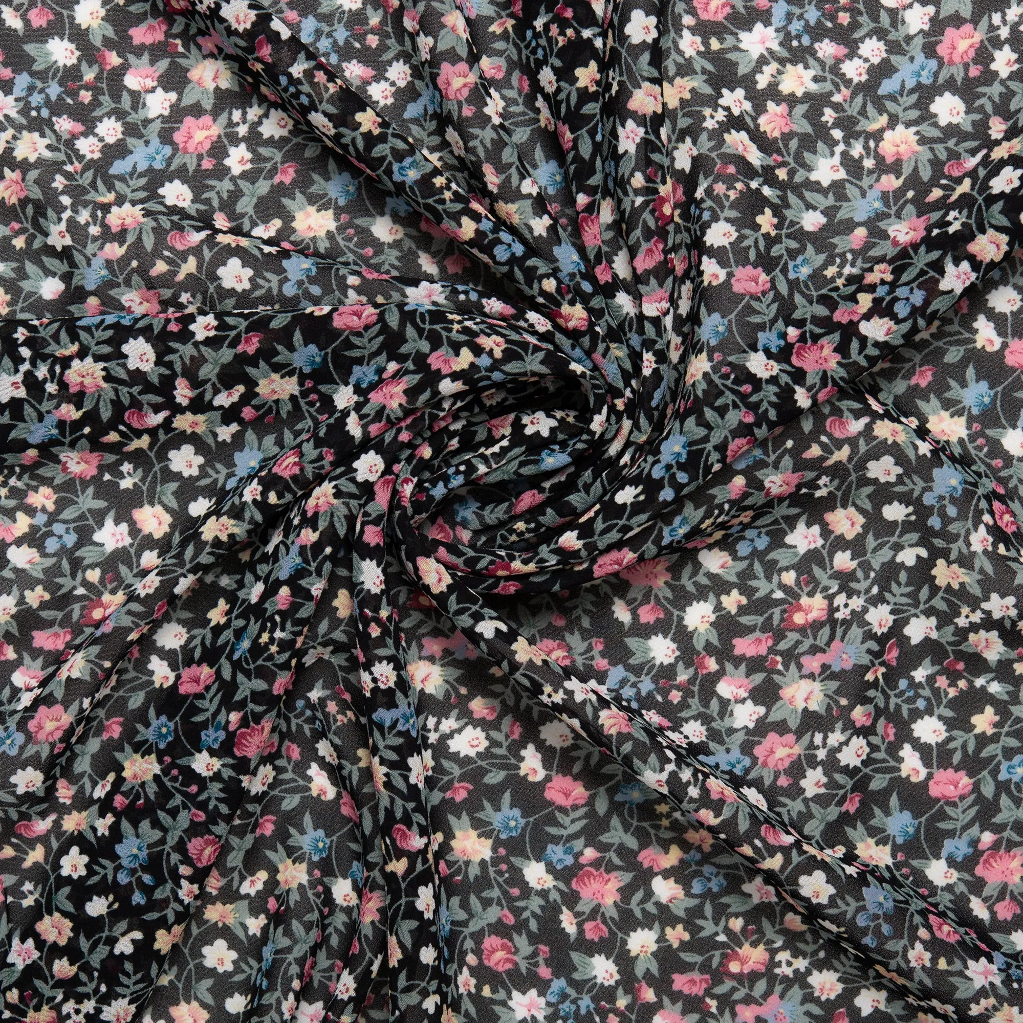 Novelty  Polyester Print - Baby flowers - Black / Blue / Pink