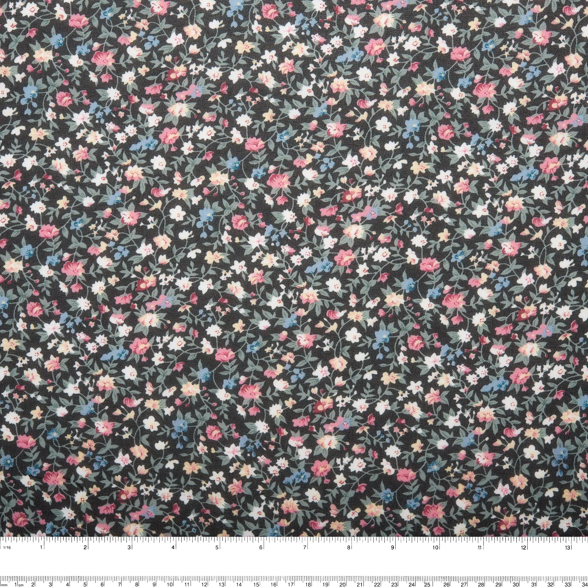 Novelty  Polyester Print - Baby flowers - Black / Blue / Pink