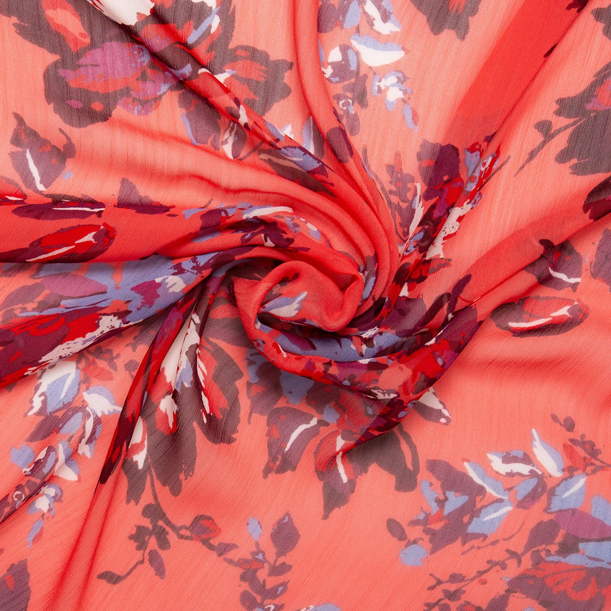 Novelty  Polyester Print - Florals - Coral / Blue