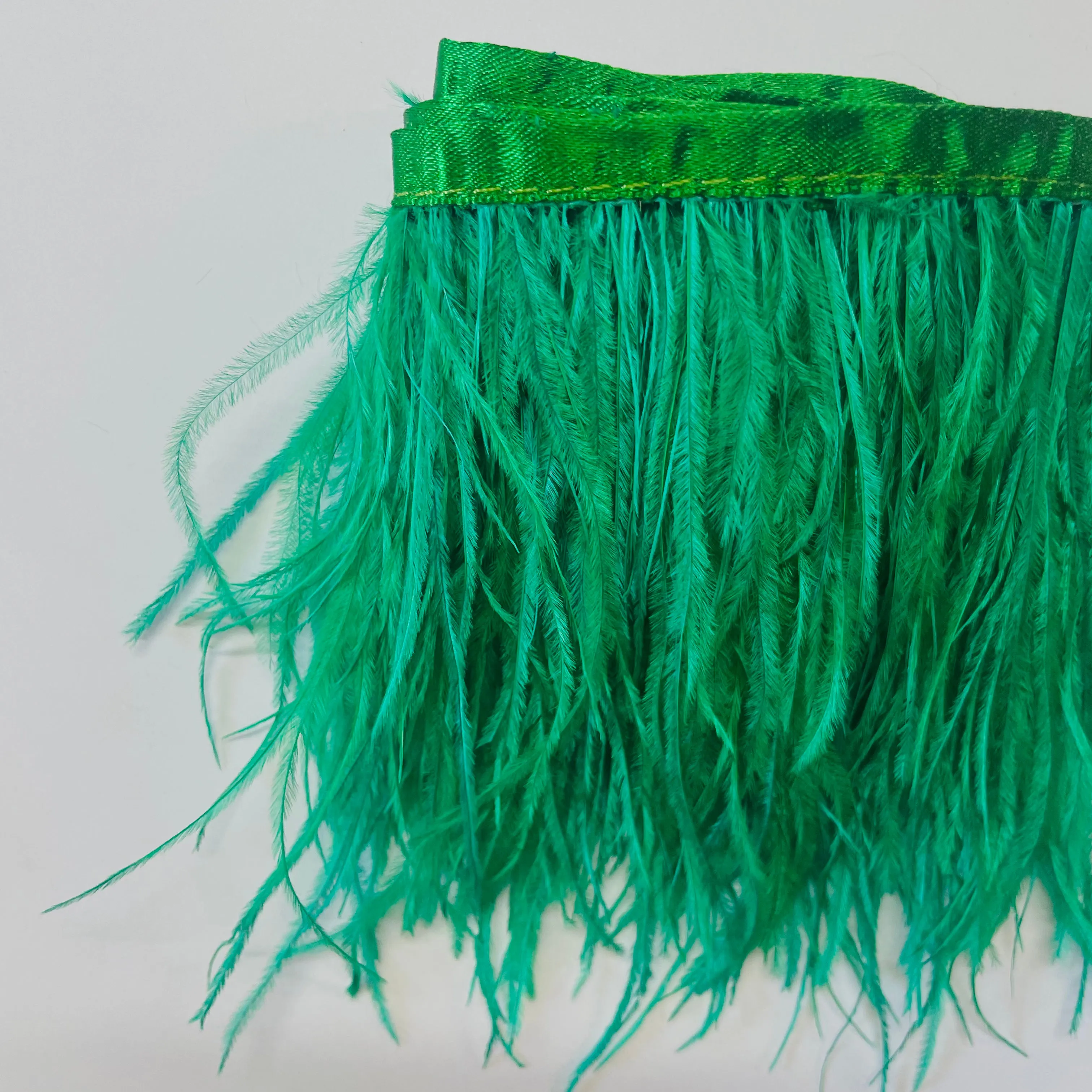 Ostrich Feathers Strung per metre - Green