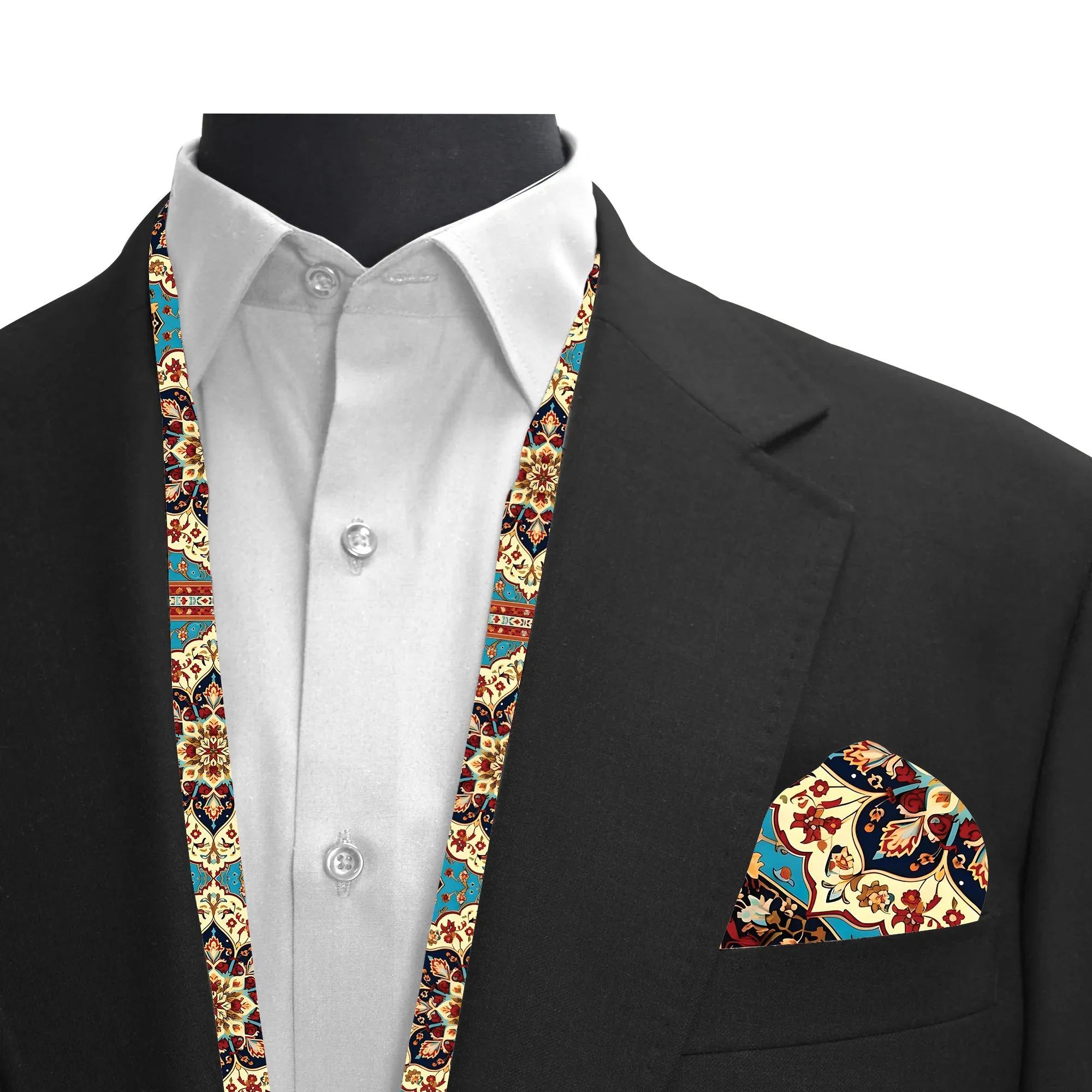 PAKISTAN BRAND SCARF AND POCKET SQUARE SET -  PERSIAN TEXTURE