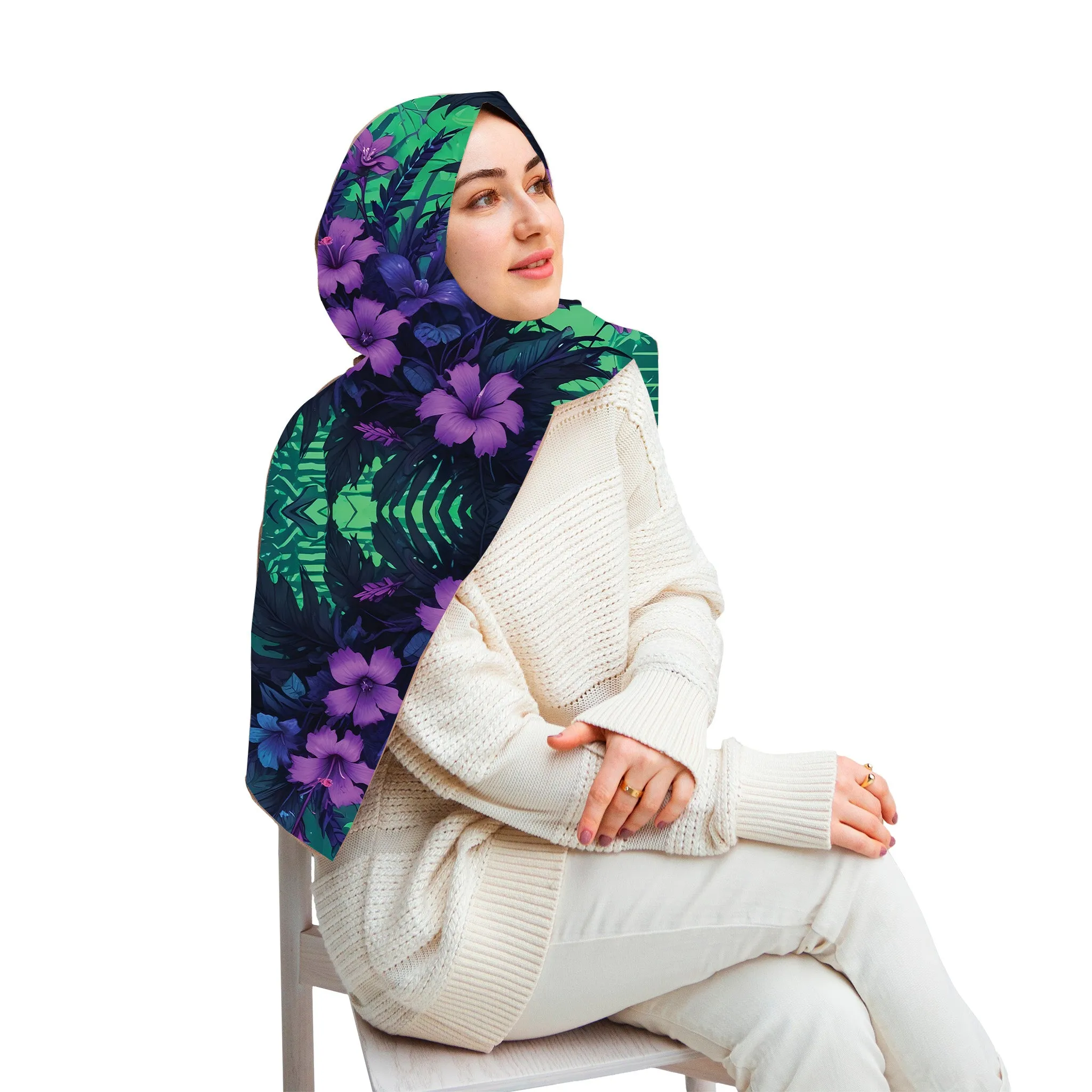 PREMIUM LUXURY PRINTED WOMEN HIJAB SCARF DUPATTA - PURPLE BANDANA