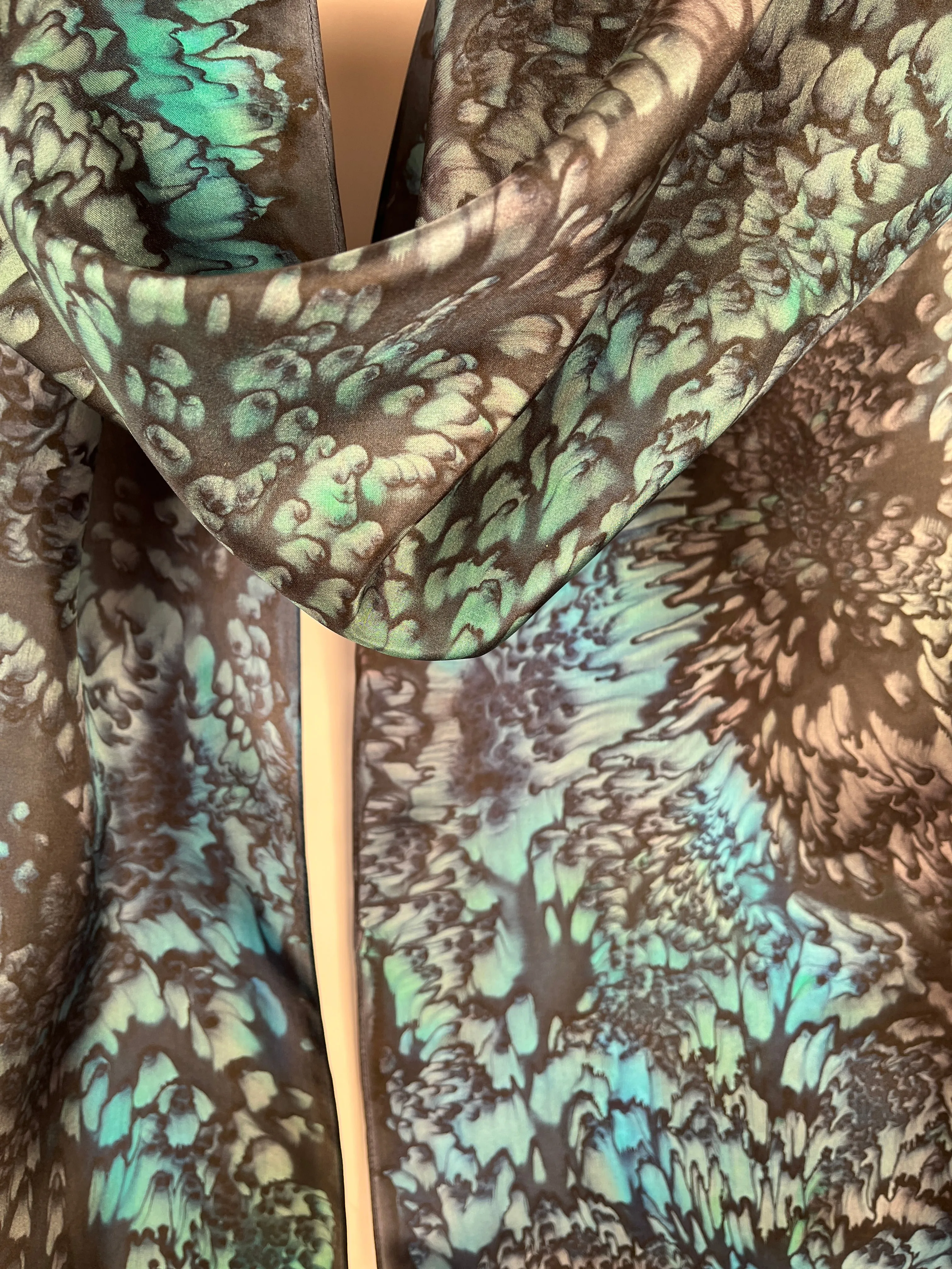 "Evening Aurora Mermaid" - Hand-dyed Silk Scarf - $125