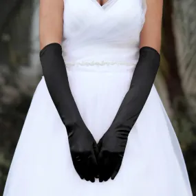 Sophisticated Long Satin Evening Gloves in Black