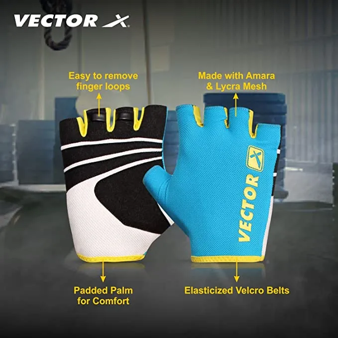 Vector X VX-450 Fingerless Gloves for Training and Riding (Blue)