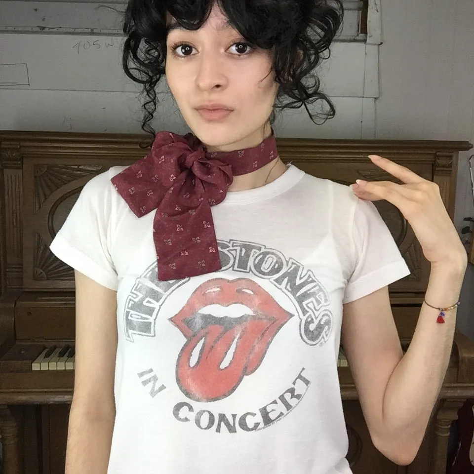 Vintage 70s | Silk Skinny Burgundy Pussy Bow Neck Tie Boho MOD Scarf