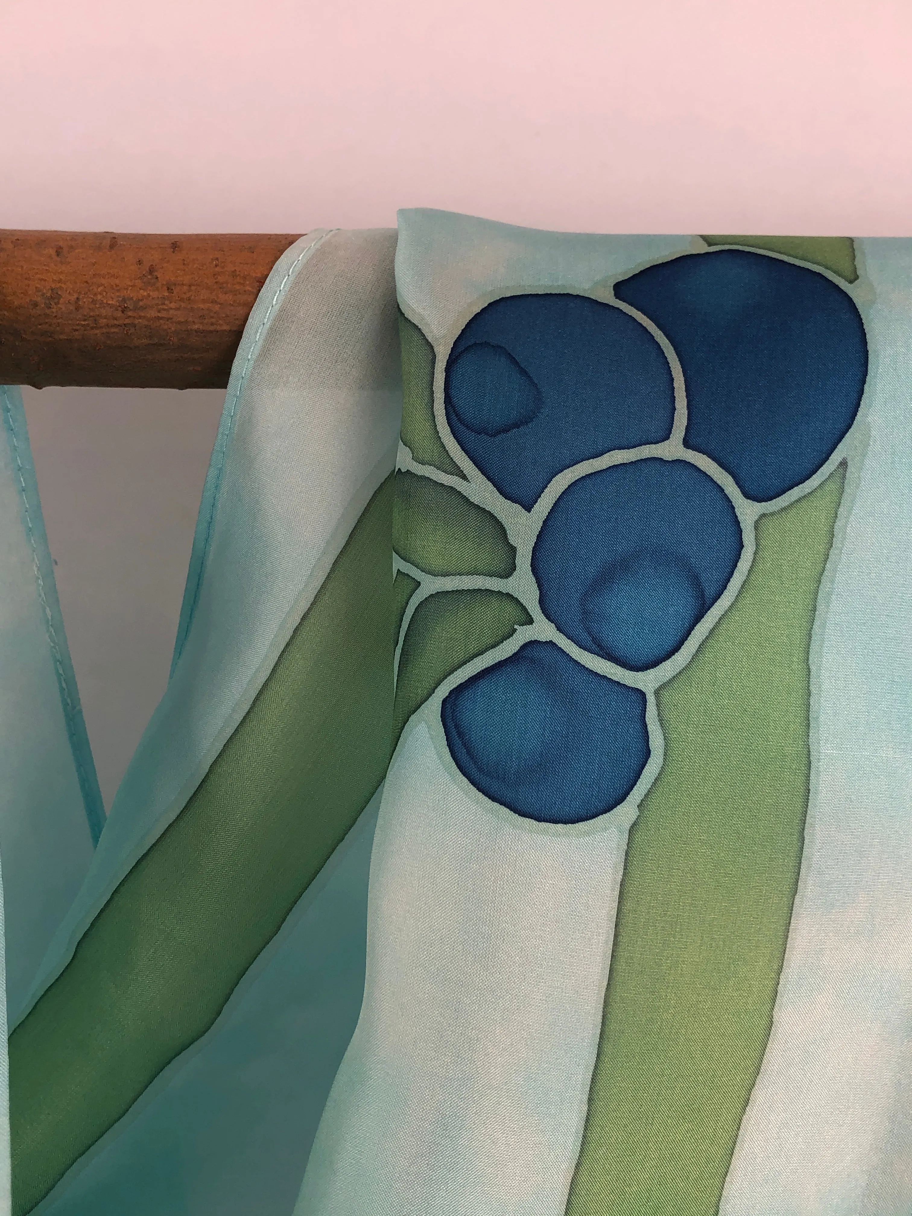 “Wild Maine Blueberries on Blue” -  Hand-dyed Silk Scarf - $135