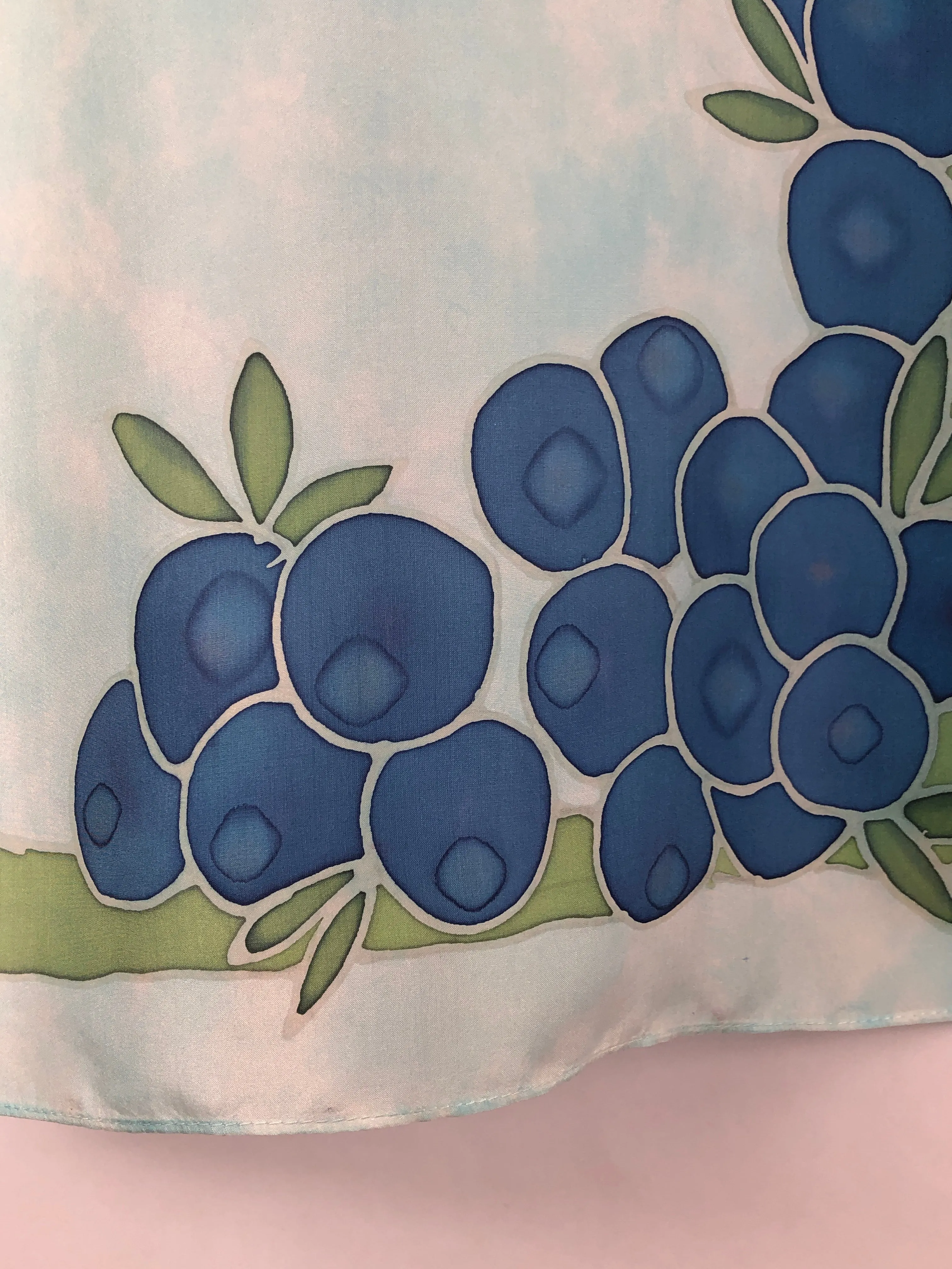 “Wild Maine Blueberries on Blue” -  Hand-dyed Silk Scarf - $135