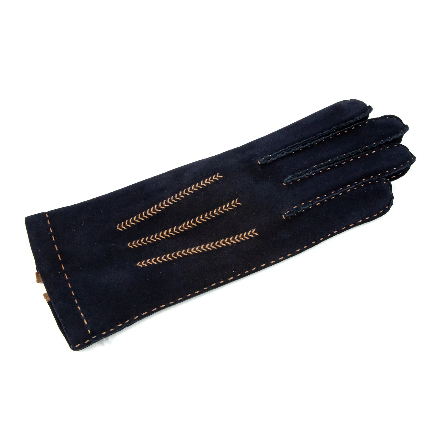 Women's classic blue suede leather gloves entirely hand-sewn with cashmere lining