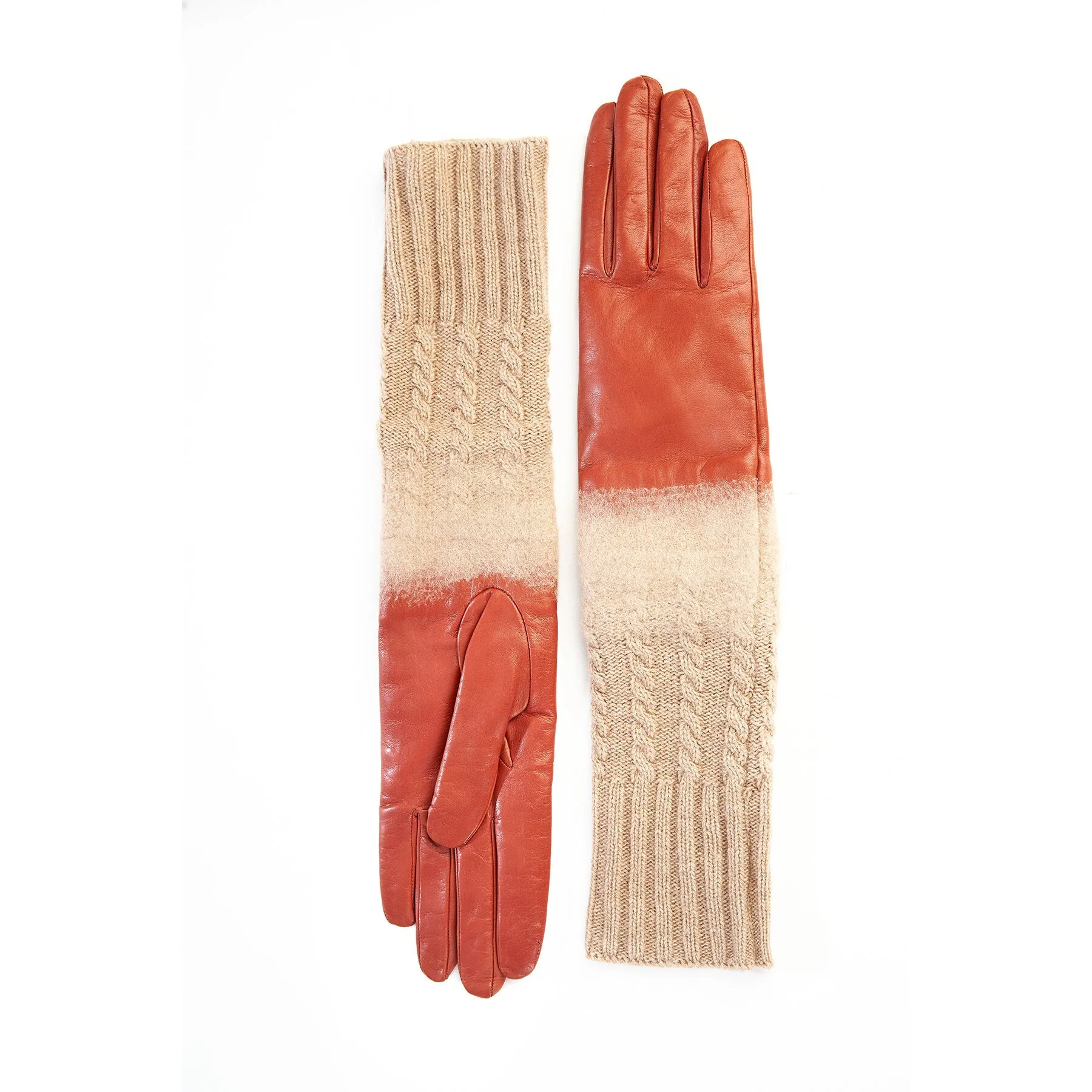 Women's gloves in orange nappa leather with wool needle punch details