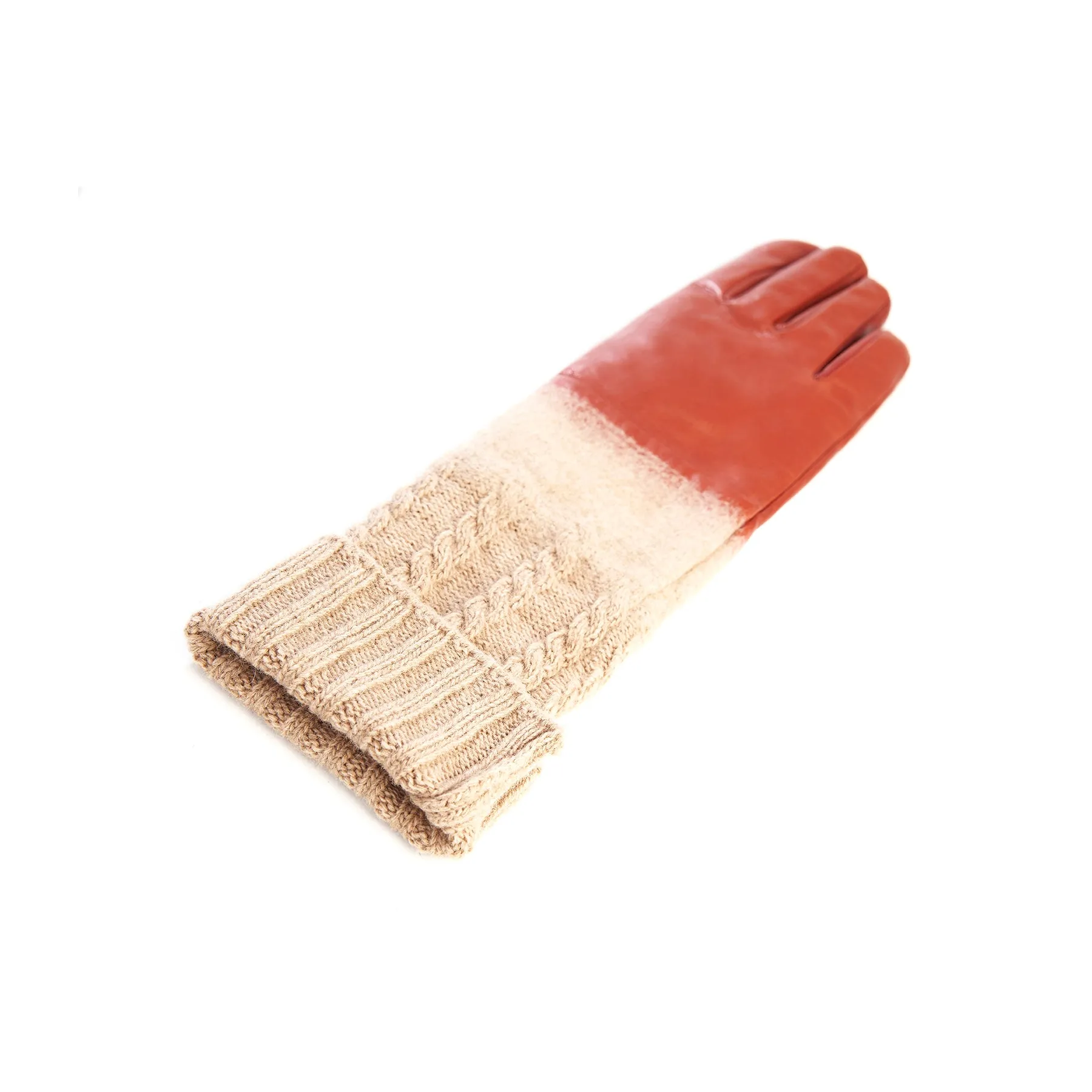 Women's gloves in orange nappa leather with wool needle punch details