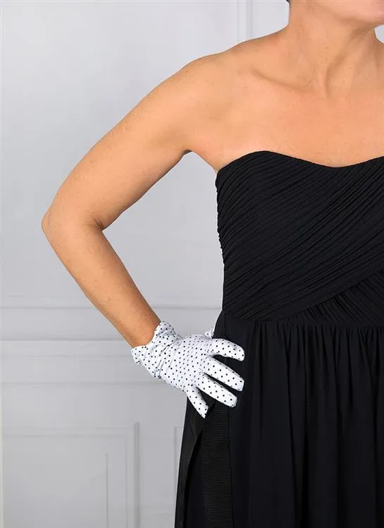 Women's Spotted Cotton Gloves with Cuff Bow